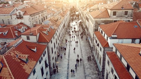 Aerial View of Walking Street And Buildings In Old Town of Dubrovnik, Croatia