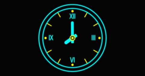 Animation Rotation Neon Clock Seamless Loop Stock Footage Video (100% ...