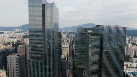 Seoul South Korea, aerial view of skyscrapers at Gangnam Intersection, afternoon June 13, 2020