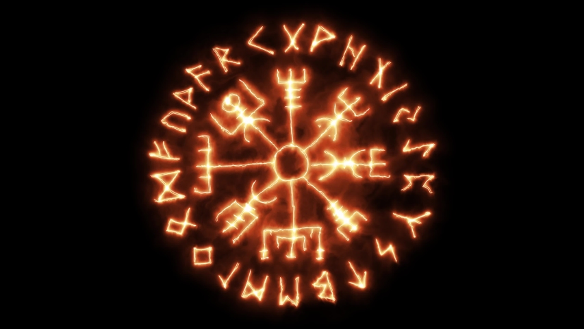 This is Animated Runic Sign. Runic Circle on Fire, Futhark Royalty-Free Stock Footage #1054542524