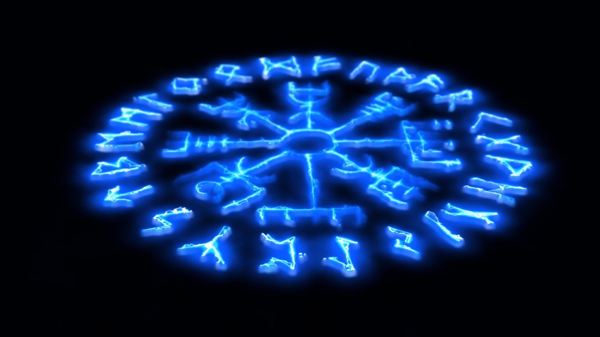 This is Animated Runic Sign. Runic Circle in blue flame, Futhark