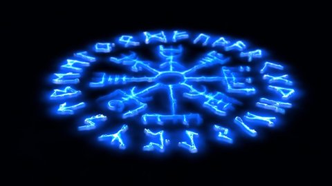 This is Animated Runic Sign. Runic Circle in blue flame, Futhark