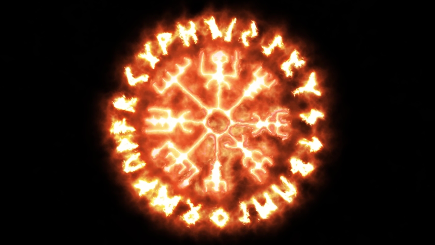 This is Animated Runic Sign. Runic Circle on Fire, Futhark