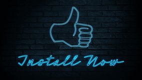 Animation of blue neon style words Install Now and a thumb icon, flickering on black background. Communication and connection concept digitally generated image. - Powered by Shutterstock - Get 15% off with code: PIKWIZARD15