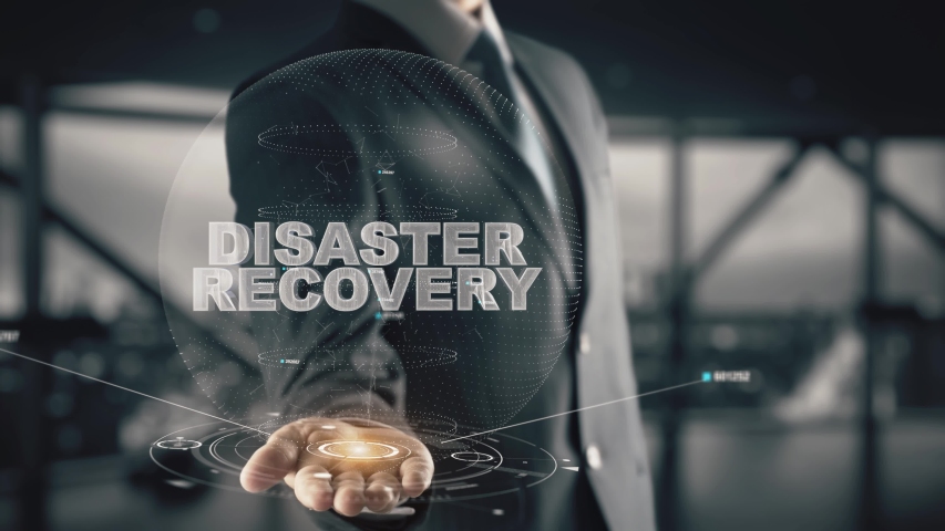 Disaster Recovery with hologram businessman concept