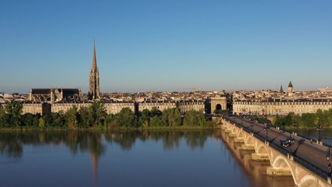 Aerial view of Bordeaux, France. Garonne river.