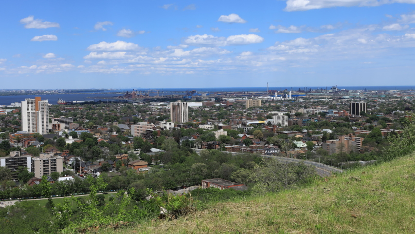 Timelapse of Hamilton, Ontario with harbour in background 4K