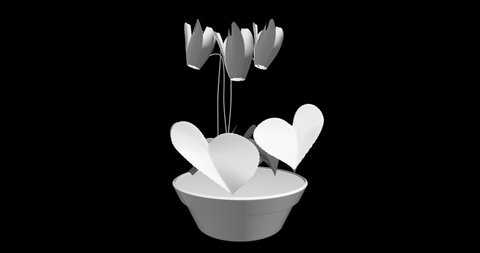 Cyclamen flower. Simulate a computer. 3d white. Round