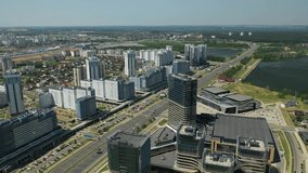 View from the height of Pobediteley Avenue in Minsk. New residential and business district in Minsk. Belarus