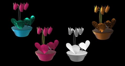 Cyclamen flower. Computer simulation. 3D. Beautiful bloom. 4 objects