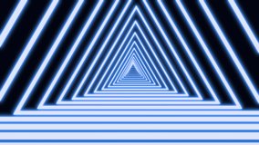 Abstract triangle tunnel composed of shining green neon light lines. Black background futuristic neon tunnel. Looped 3d rendering animation art concept in 4K video.
