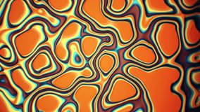 Abstract oil liquid wavy neon shining surface. Digital graphic background with orange, brown, azure and yellow colors trendy ripple texture for art and business concept. 3d rendering 4K video.