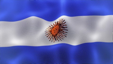 Argentinian flag projected on tiny dots simulating a flag blowing in the wind