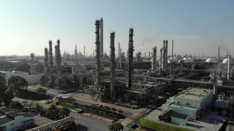 Aerial view oil and gas petrochemical industrial and Refinery factory 
