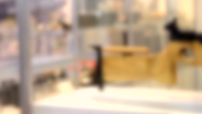 Blurred background. Several large-caliber weapons on the table