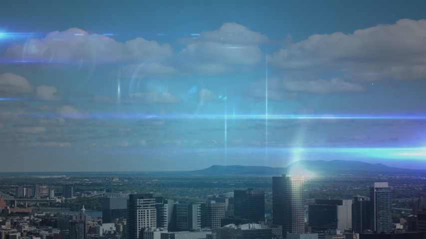 Animation of network of connections and white people icons interacting over cityscape with clouds on blue sky in the background. Global network connections and social networking concept. | Shutterstock HD Video #1054588778