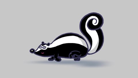 Cartoon skunk walking. Seamless loop. Funny animal children animation useful for any project. luma matte
