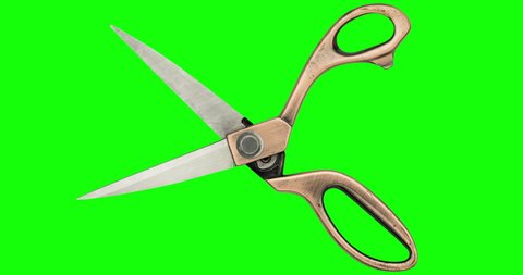tailor scissors stop motion animation from open to close. Isolated on green screen, chroma key background for alpha channel