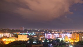 Night time lapse of the clouds over buildings of Kharkov city, UHD 4K video
