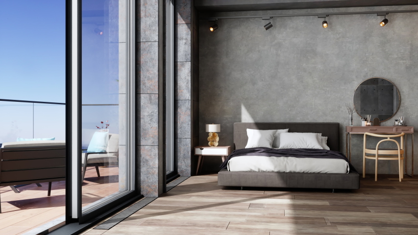 3d Rendering of Hotel Bedroom And Balcony With Sea View Royalty-Free Stock Footage #1054617938
