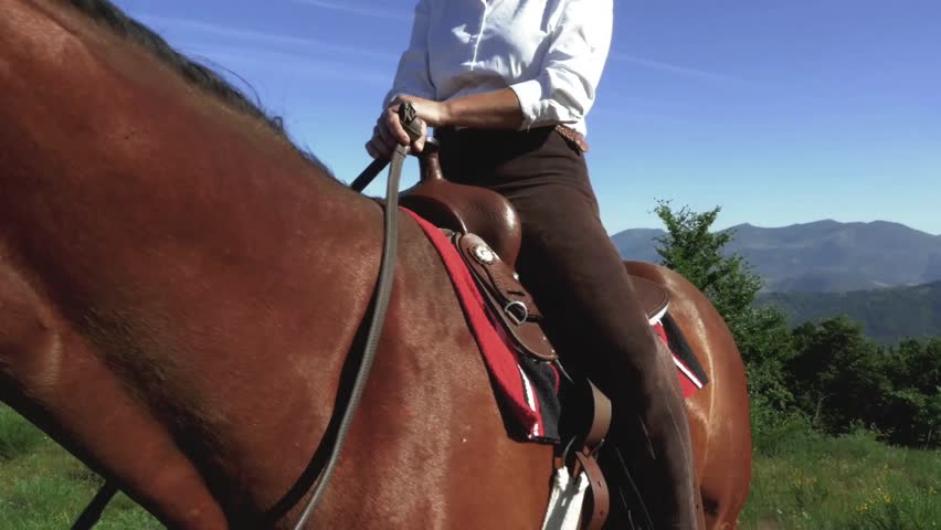 Horse and horsewoman detail with slide and wide shot