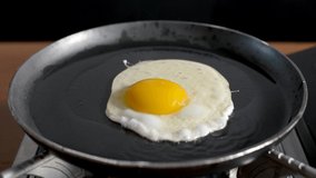Fried egg in iron pan. Cracking egg in hot pan for cooking. - Powered by Shutterstock - Get 15% off with code: PIKWIZARD15