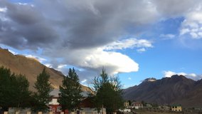 The upper of Spiti valley at moving clouds. Time-lapse at Himachal Pradesh, India.