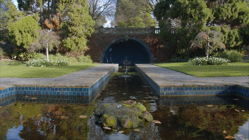 Water structure with fountains in Botanical Gardens