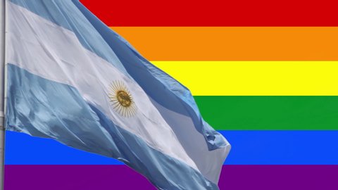Flag of Argentina and Gay Pride Flag or Rainbow Flag Background. 