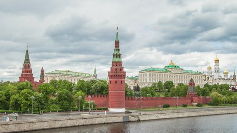Kremlin, Moscow, Russia. Official Classic view. Best view of the Kremlin from a bridge over the Moscow River. Version  60 fps 
