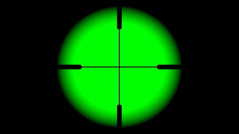 The rifle tracking optical sight is isolated on a green background. Hunting view from a first-person sight on chrome key.