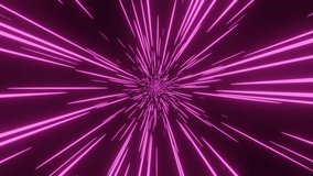 silhouette of a pink figure moving in the space through the teleport, Hyperspace jump through stars HD abstract video animation.