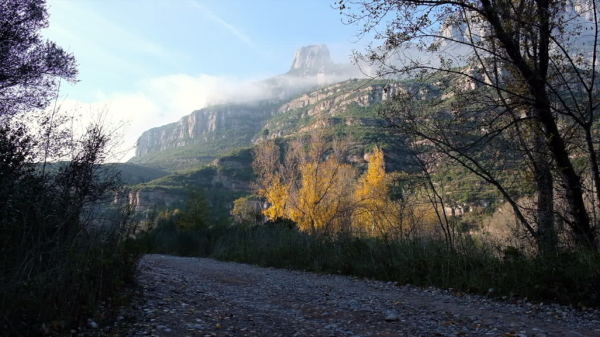 Walking in front of Montserrat mountain in Catalonia