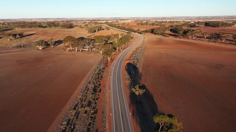 Aerial video of the road in Western Australian outback.