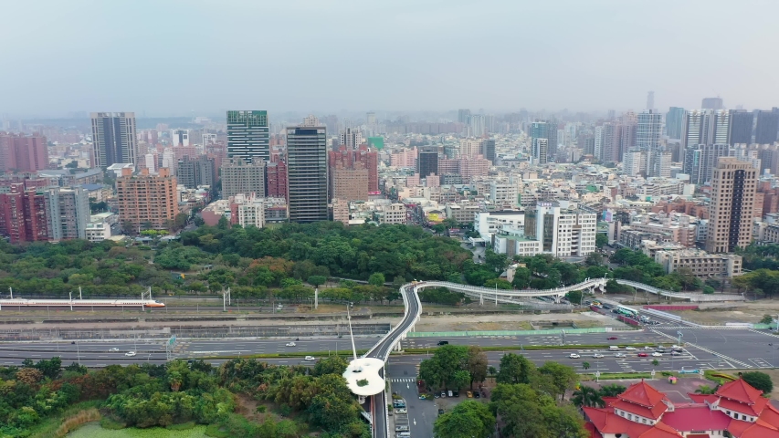 Aerial view 4k footage by drone of Building in kaohsiung city, Taiwan.