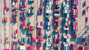 4k. Aerial view cargo ship of business logistic transportation sea freight,Cargo ship, Cargo container in factory harbor at industrial estate for import export around in the world