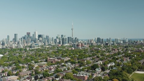 4K Aerial Establishing shot of a Toronto neighborhood. Cinematic shot.