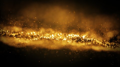 Abstract golden yellow glowing particle burning with fire effect in outer space background. 4K footage motion video