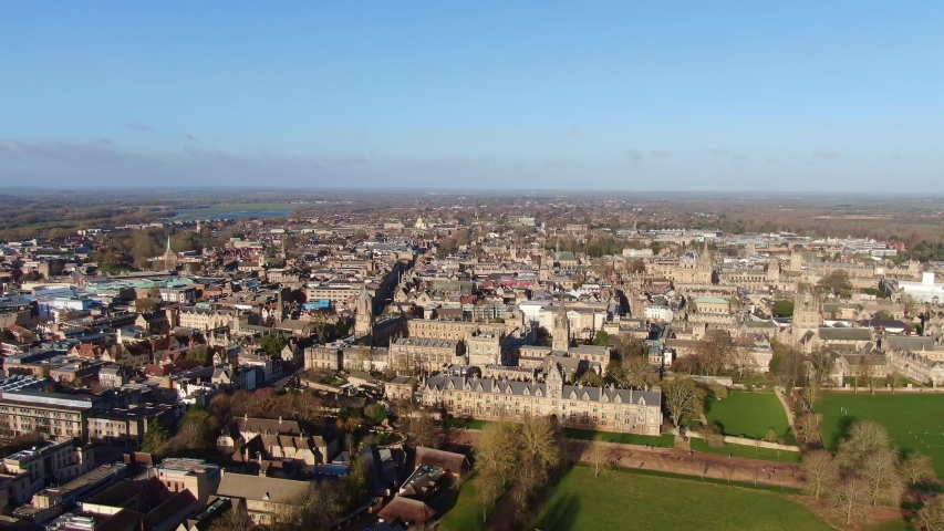 Aerial view over the city of Oxford and its historic district -aerial photography
