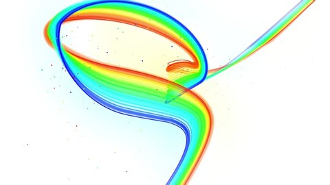 rainbow color glow lines fly in the air, smoothly oscillation and wave. 3d abstract looped creative background like ribbon float in liquid with particles. Luma matte as alpha channel. On white