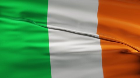Ireland flag waving on wind seamles loop 3d animation. 4k resolution
