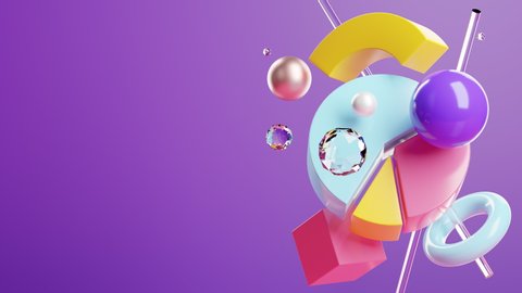 3d abstract animation minimal background of floating geometric shape. Motion graphic with text copy space. Purple abstract background. 4K 3d rendering,  Vídeo Stock