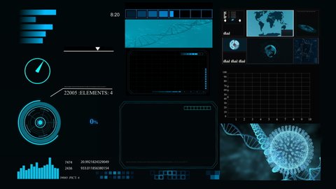 HUD infographic elements with virus and DNA structure. Futuristic user interface.
