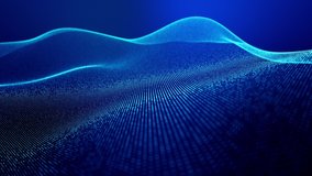 Sci-fi theme of microworld, nanotechnology or cosmic space. 4k looped abstract blue background of glow particles form lines, surfaces as futuristic landscape in cyberspace or hologram. - Powered by Shutterstock - Get 15% off with code: PIKWIZARD15