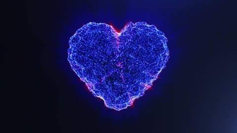 Blue heart. Valentine's day. Beautiful holiday animation - high technology. 3D rendering. Seamless loop 4k video. 