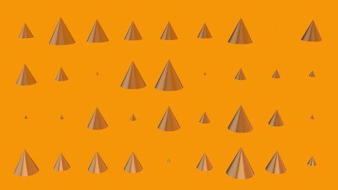 Yellow abstract 3D animation of geometric shapes. Modern colored background with cones. loop animation motion graphics