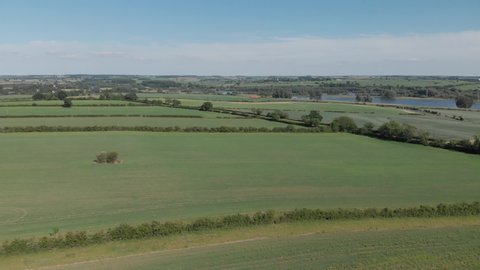 Drone Aerial View Northamptonshire Landscape Agricultural Fields Aldwincle Lakes Spring 2020 Slow Rise D-Cinelike