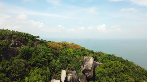 Aerial view of the gorgeous tropical mountains and the ocean. Hua Hin, Thailand