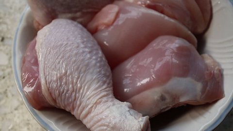 Chicken parts close up footage. Fresh meat.