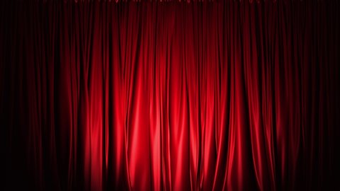 Realistic dark 3D animation of the red stage curtains rendered in UHD, alpha matte is included 
